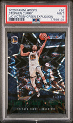 2020 Panini Hoops Lights Camera Action Green Explosion Stephen Curry #26 /89 PSA 9