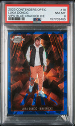 2023 Panini Contenders Optic Vips Blue Cracked Ice Luka Doncic #18 /75 PSA 8