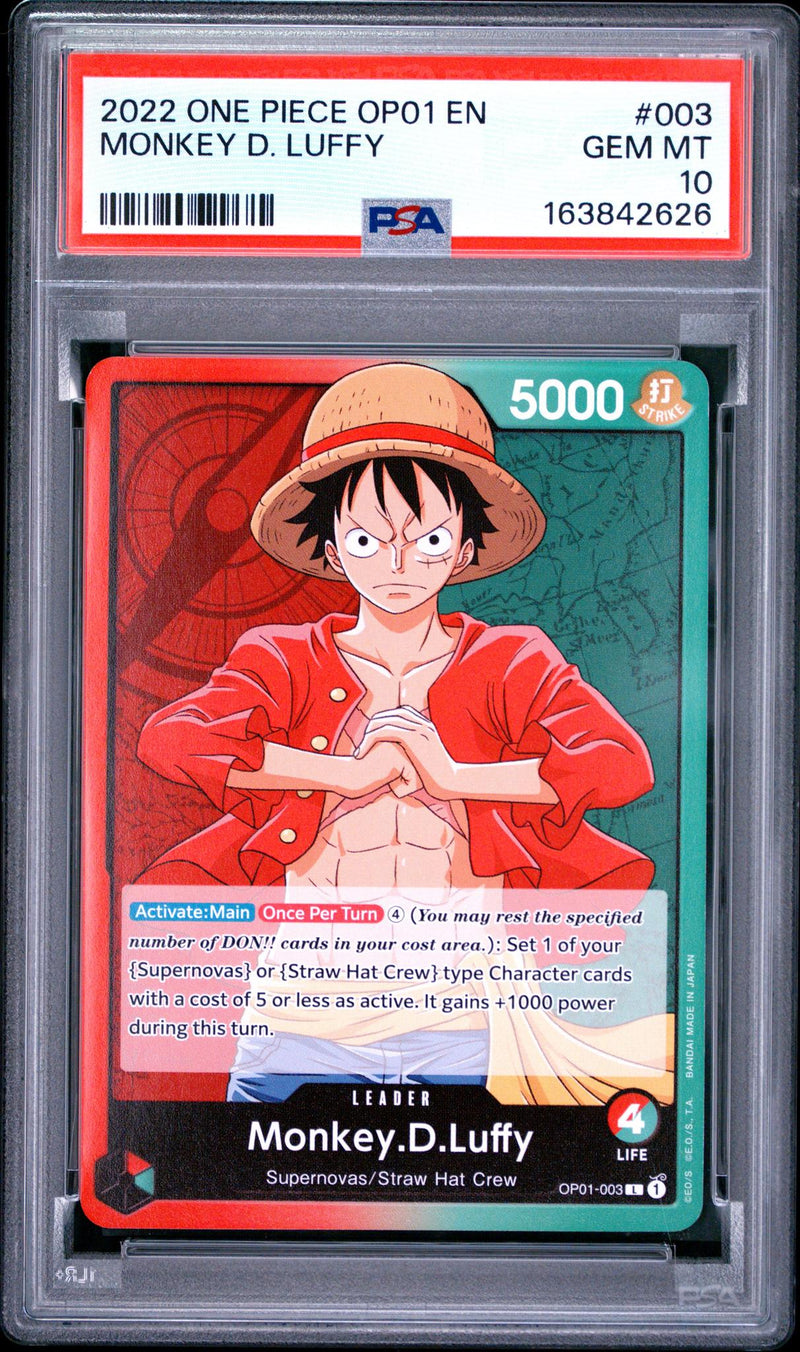 One Piece Card Game Monkey D. Luffy #003 Leader PSA 10