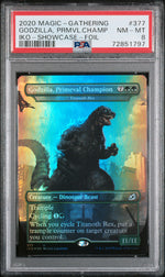 2020 Magic the Gathering Ikoria: Lair of Behemoths Showcase-Foil Godzilla, Primeval Champion #377 PSA 8
