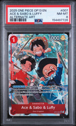 2025 One Piece Carrying On His Will Alternate Art Ace/Luffy/Sabo #OP13007 PSA 8