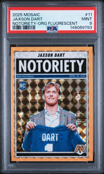 2025 Panini Mosaic Notoriety Orange Fluorescent Jaxson Dart #11 PSA 9