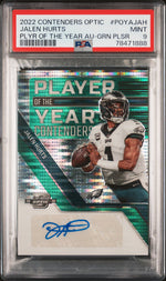 2022 Panini Contenders Optic Player of the Year Contenders Autographs Green Pulsar Jalen Hurts #POYAJAH PSA 9