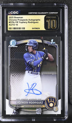 2025 Bowman #CPA-YR Yophery Rodriguez Chrome Prospects Autographs Auto CGC 10