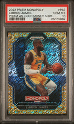 2022 Panini Prizm Monopoly All-Stars Gold Money Shimmer Prizm LeBron James #PS7 /500 PSA 10