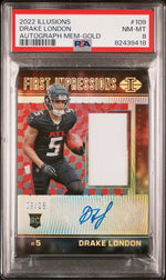 2022 Panini Illusions Autograph Memorabilia-Gold Drake London #109 /25 PSA 8