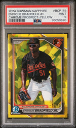 2024 Bowman Sapphire Edition Chrome Prospects Chrome Prospect-Yellow Enrique Bradfield #BCP149 /75 PSA 9