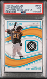 2023 Panini Immaculate Collection Material Prime Socks Brand Logo Endy Rodriguez #41 /1 1/1 PSA 9