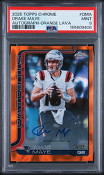 2025 Topps Chrome Autographs Orange Lava Refractor Drake Maye #BA-DMA /25 PSA 9