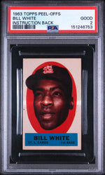 1963 Topps Peel-Offs Instruction Back Bill White PSA 2