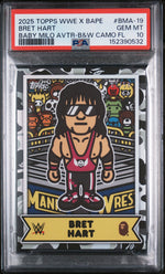 2025 Topps WWE X Bape Baby Milo Avatar Black and White Camo Foil Bret Hart #BMA-19 /50 PSA 10