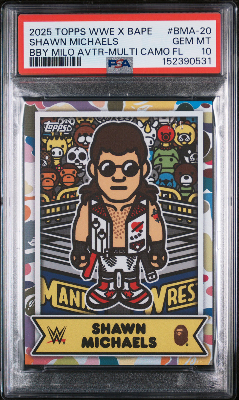 2025 Topps WWE X Bape Baby Milo Avatar Bby Milo Avtr-Multi Camo Fl Shawn Michaels #BMA-20 PSA 10
