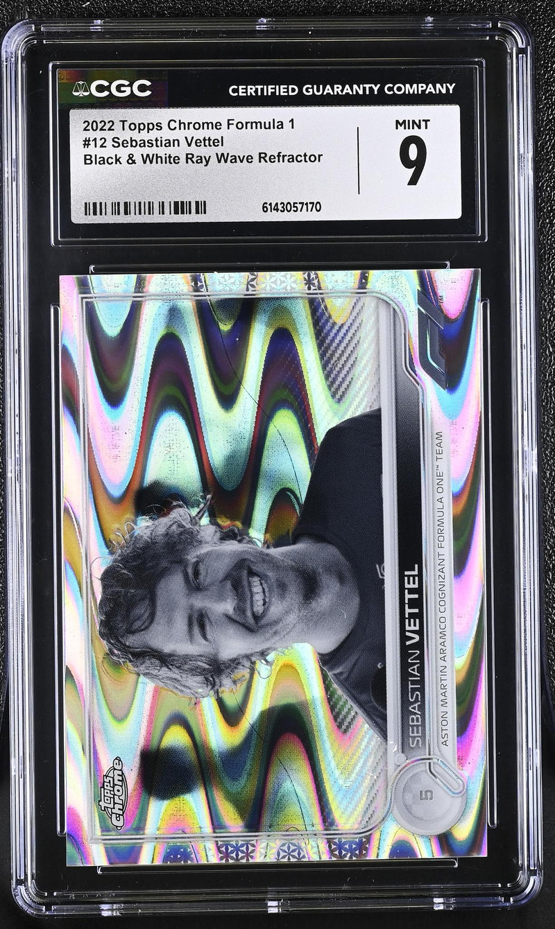 2022 Topps Chrome #12 Sebastian Vettel Black & White Ray Wave Refractor CGC 9