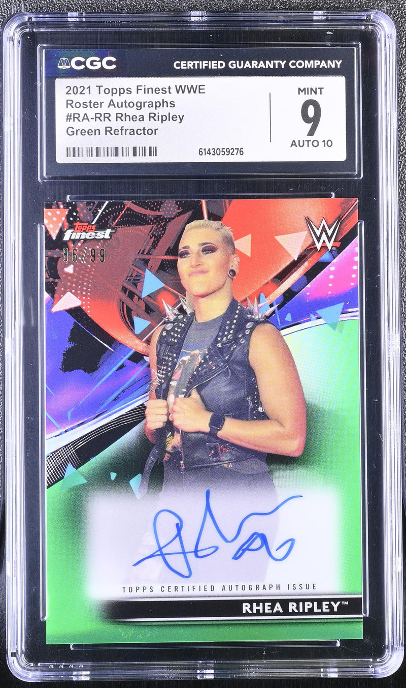 2021 Topps Finest WWE Rhea Ripley Roster Autographs Green Refractor #RA-RR /99 CGC 9