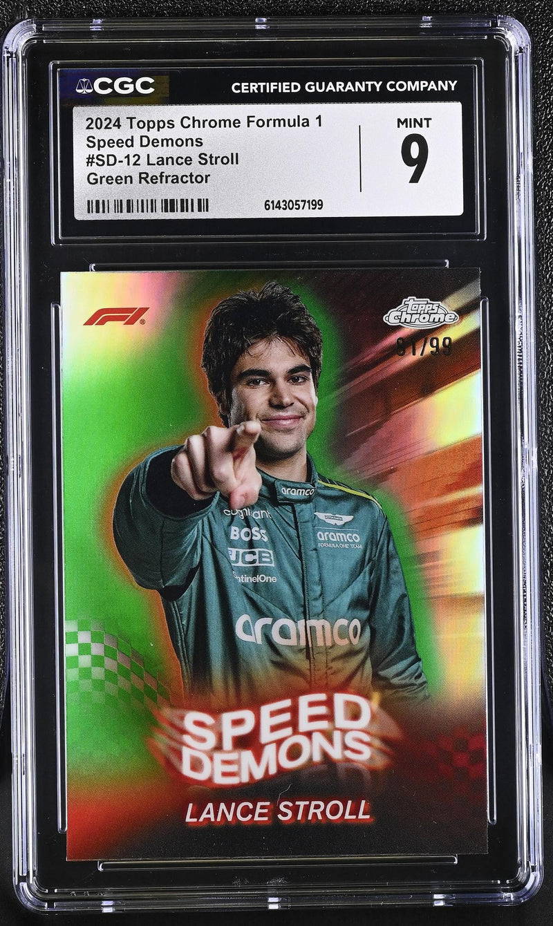 2024 Topps Chrome Speed Demons Lance Stroll #SD-12 Green Refractor /99 CGC 9