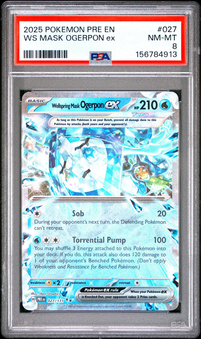 2025 Pokemon Prismatic Evolutions Holo Wellspring Mask Ogerpon Ex #27 PSA 8