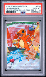 2026 Pokemon Black Star Mega Evolution First Partner Illustration Collection 30th Anniversary Series 1 Charmander #038 PSA 10