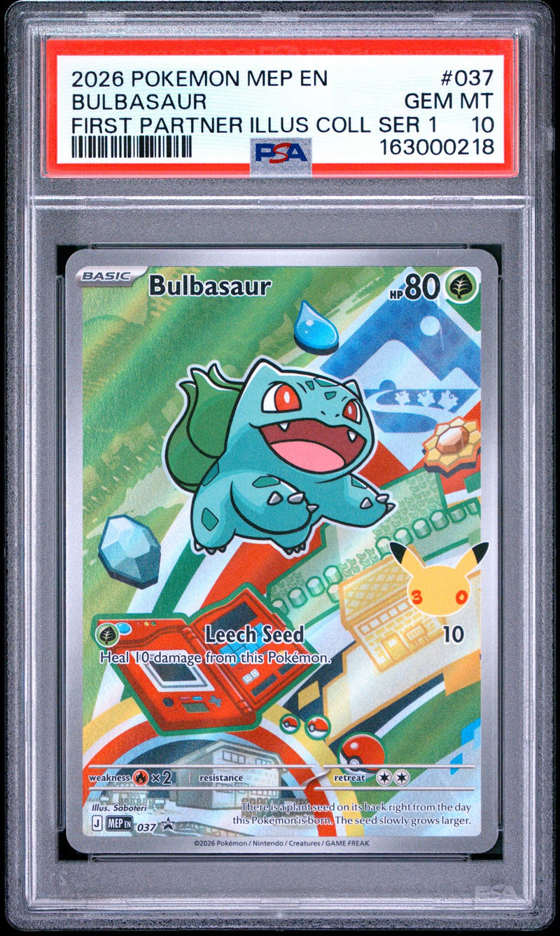 2026 Pokemon Mega Evolution Black Star Promo First Partner Illustration Collection Series 1 Bulbasaur #037 PSA 10