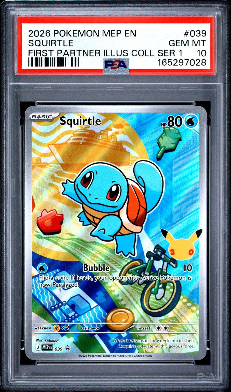 2026 Pokemon Mega Evolution Black Star Promo First Partner Illustration Collection Series 1 Squirtle #039 PSA 10