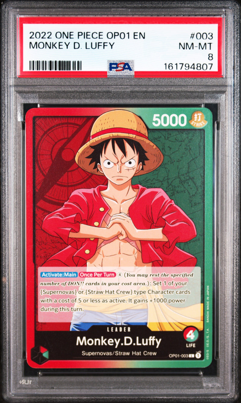 One Piece Card Game Monkey D. Luffy OP01-003 PSA 8
