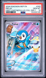 2026 Pokemon Mega Evolution Black Star Promo First Partner Illustration Collection Series 1 Piplup #042 PSA 10