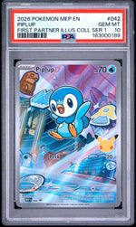 2026 Pokemon Mega Evolution Black Star Promo First Partner Illustration Collection Series 1 Piplup #042 PSA 10