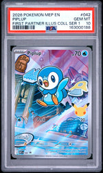 2026 Pokemon Mega Evolution Black Star Promo First Partner Illustration Collection Series 1 Piplup #042 PSA 10