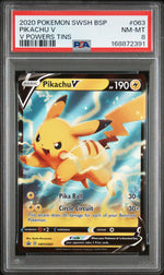 2020 Pokemon Sword and Shield Promo V Powers Tins Pikachu V #SWSH063 PSA 8