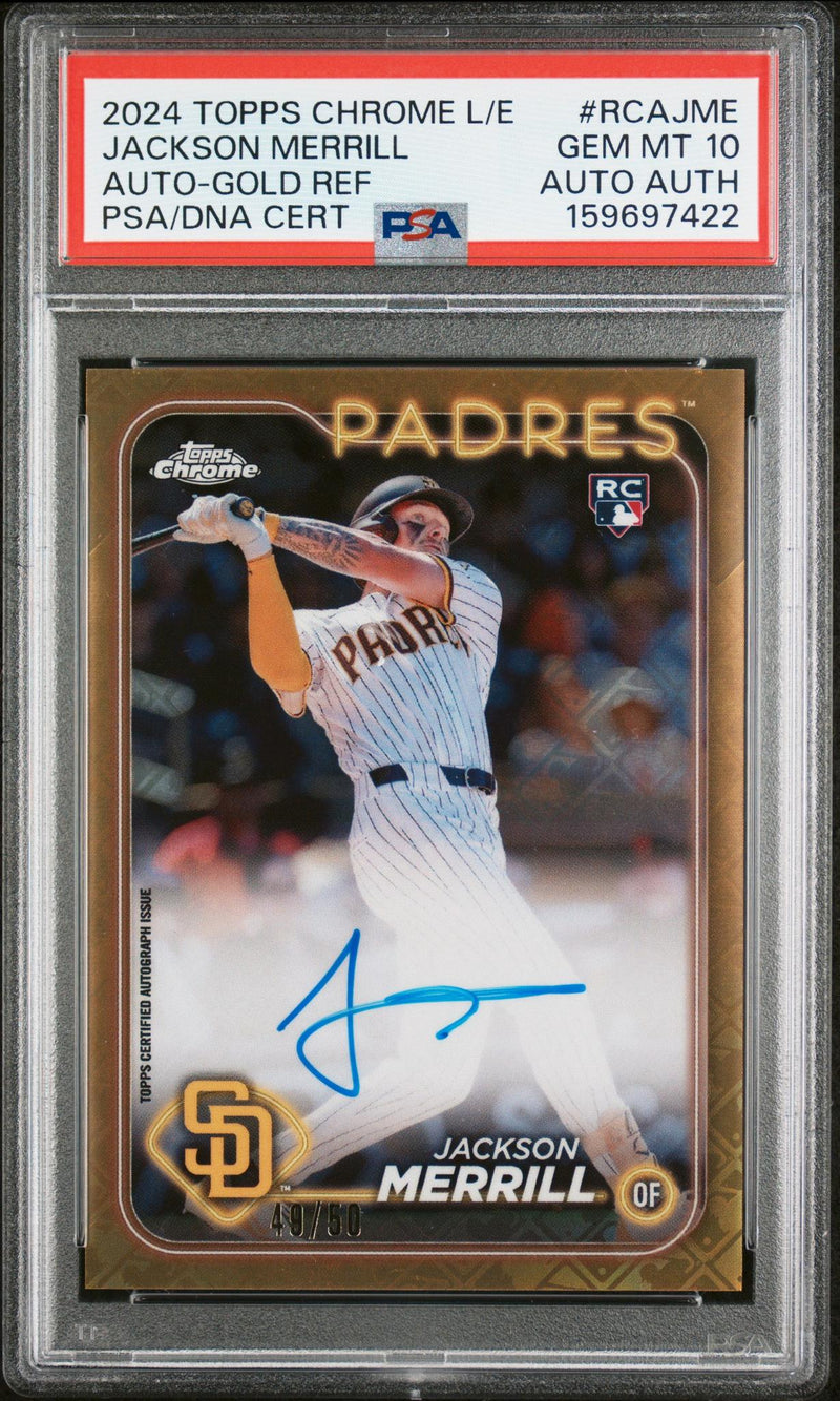2024 Chrome Logofractor Autographs Gold Refractors Jackson Merrill #RCAJM /50 PSA 10