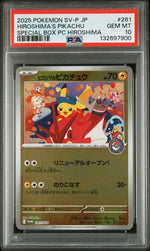 2025 Pokemon Scarlet and Violet Promo Japanese Special Box Pokemon Center Hiroshima Hiroshima's Pikachu #261 PSA 10