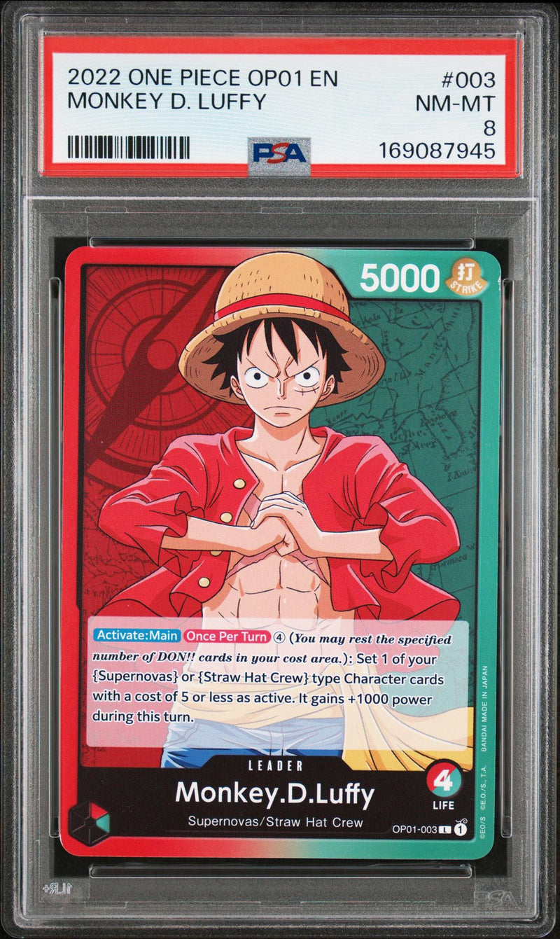 2022 One Piece Romance Dawn Leader Monkey D. Luffy #OP01003 PSA 8