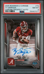 2025 Bowman University Chrome Prospect Autograph Ty Simpson #BCATS PSA 8