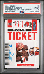 2025 Panini Select Contenders Rookie Ticket Autograph Variation Shedeur Sanders #3 /1 PSA 9