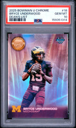 2025 Bowman University Chrome Dean's List Bryce Underwood #18 PSA 10