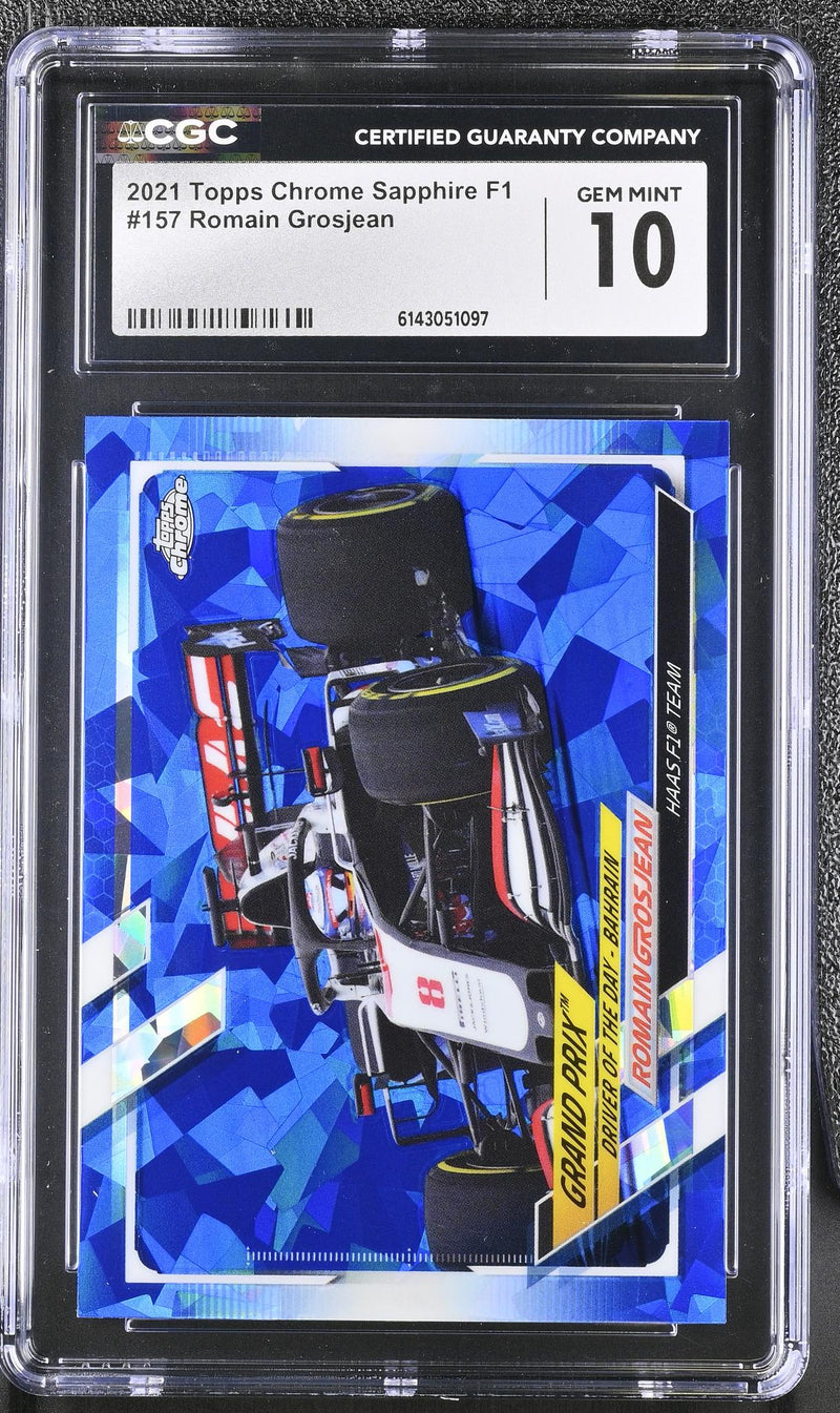 2021 Topps Chrome Sapphire # Romain Grosjean Grand Prix Driver of the Day - Bahrain CGC 10