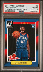 2014 Donruss the Rookies Press Proof Purple Joel Embiid #3 /199 PSA 8