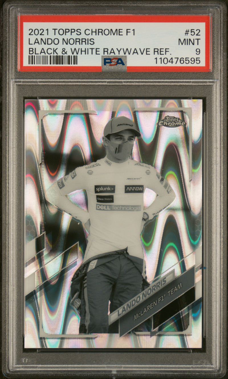 2021 Topps Chrome Lando Norris #52 Black & White Raywave PSA 9