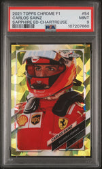 2021 Topps Chrome Formula 1 Sapphire Edition Chartreuse Carlos Sainz #54 /199 PSA 9