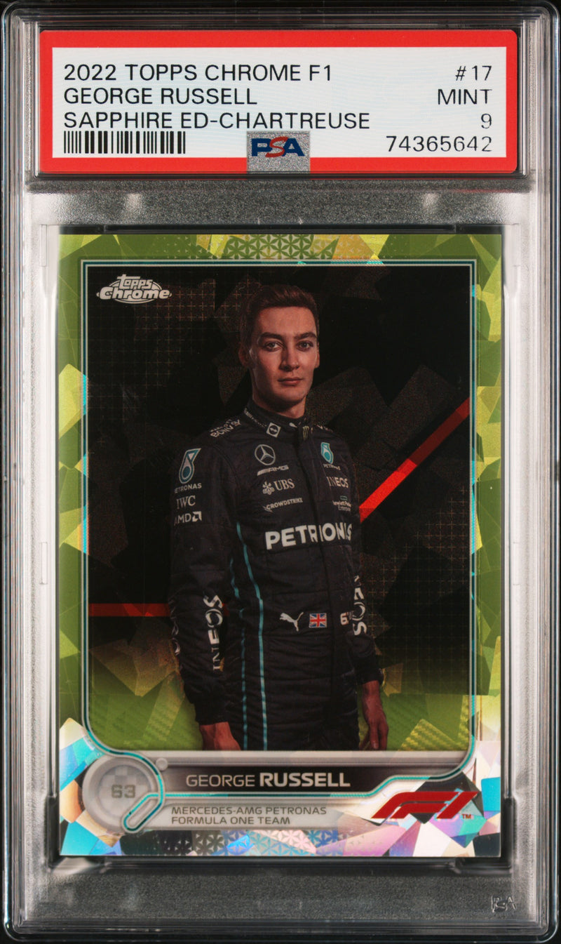 2022 Topps Chrome Sapphire Ed-Chartreuse George Russell #17 /199 PSA 9