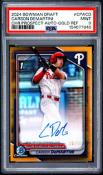 2024 Bowman Draft Chrome Prospect Autographs Chr Prospect Auto-Gold Ref Carson Demartini #CPACD /50 PSA 9