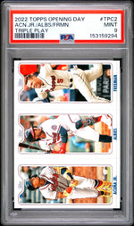 2022 Topps Opening Day Triple Play Freddie Freeman/Ozzie Albies/Ronald Acuna Jr. #TPC2 PSA 9