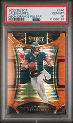 2023 Panini Select Prizm Neon Orange Pulsar Jalen Hurts #476 PSA 10