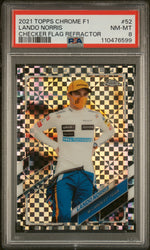 2021 Topps Chrome Formula 1 Checker Flag Refractor Lando Norris #52 PSA 8
