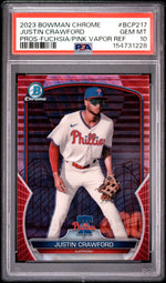 2023 Bowman Chrome Prospects Fuchsia Pink Vapor Wave Refractors Justin Crawford #BCP217 /199 PSA 10