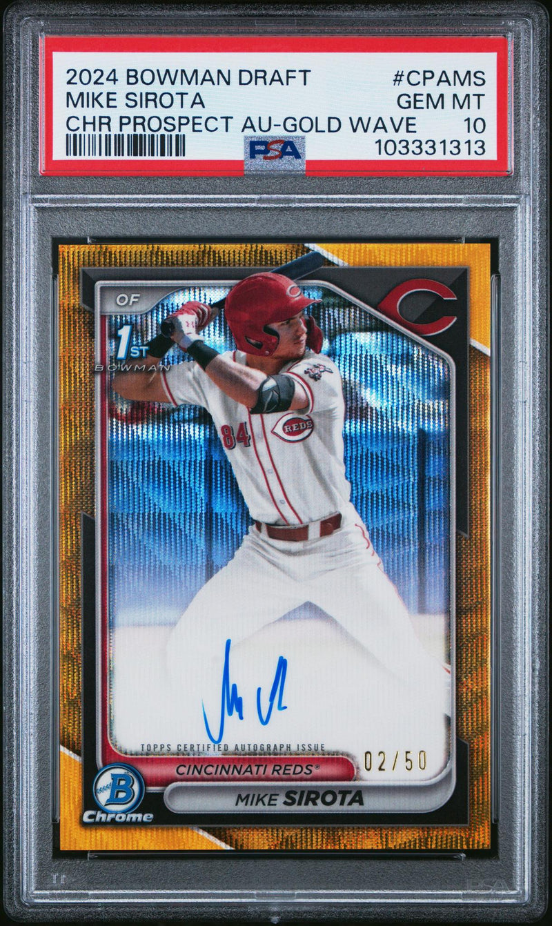 2024 Bowman Draft Mike Sirota 1st Bowman Gold Wave Auto #CPA-MS /50 PSA 10