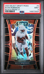 2023 Panini Select Draft Picks Black Prizm 1/1 Bijan Robinson #9 PSA 9