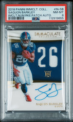 2018 Panini Immaculate Collection Immaculate Numbers Rookie Patch Autographs Saquon Barkley #IN-SB PSA 8
