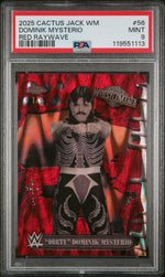 2025 Topps Chrome WWE Cactus Jack X Wrestlemania Red Raywave Dirty Dominik Mysterio #56 /5 PSA 9