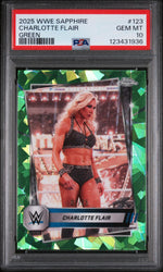 2025 Topps Chrome Sapphire Edition WWE Green Charlotte Flair #123 /75 PSA 10