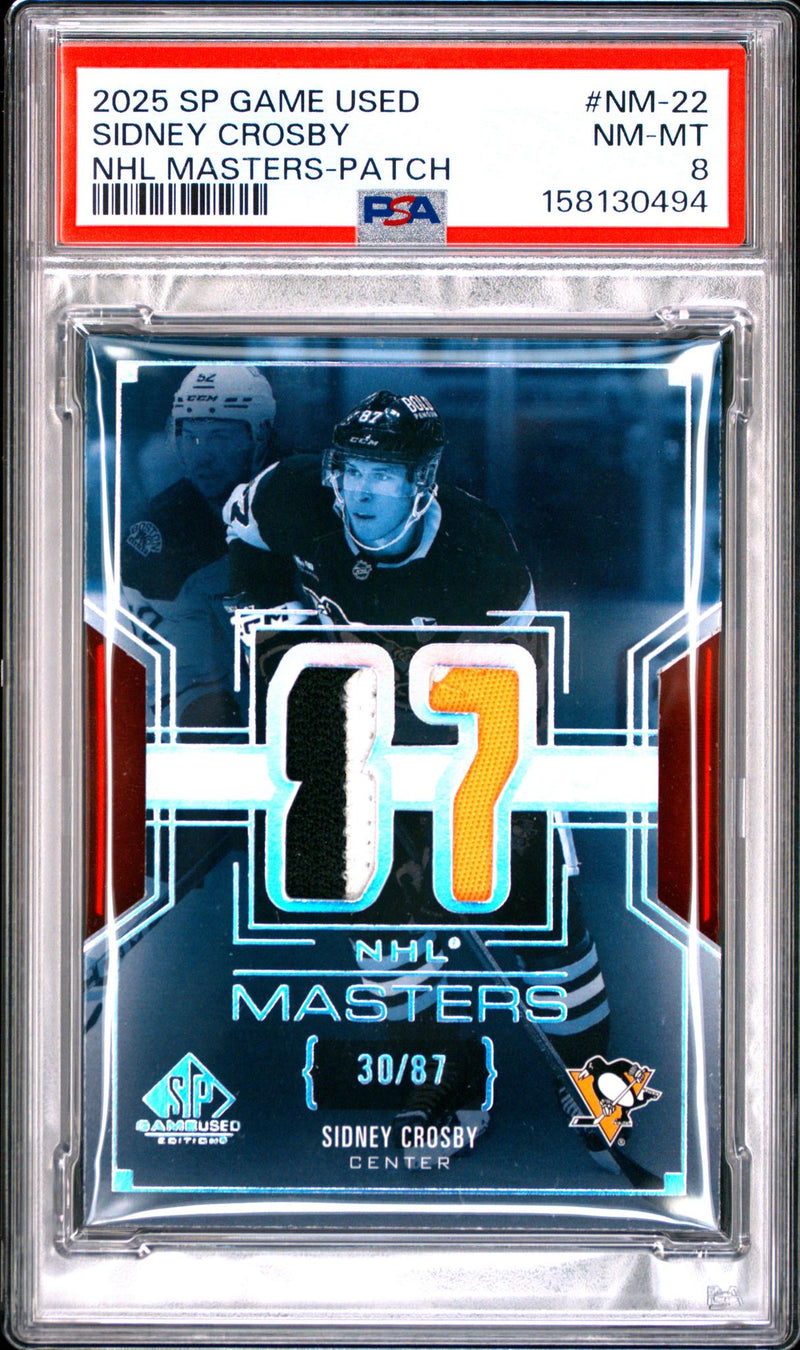 2025 Upper Deck SP Game Used NHL Masters Patch Sidney Crosby #NM-22 /87 PSA 8